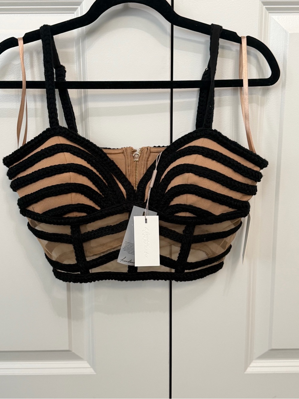 JLUXLABEL BLACK SERENITY BAY TOP Black Strappy Cropped Bralette with Nude Lining